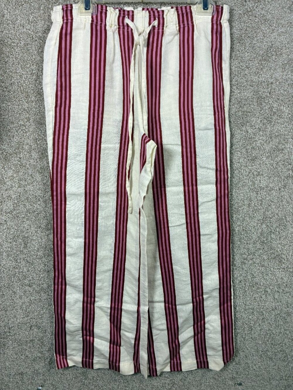 Boden Islington Linen Trousers Womens US 4R Stripe Wide Leg Coastal Chic